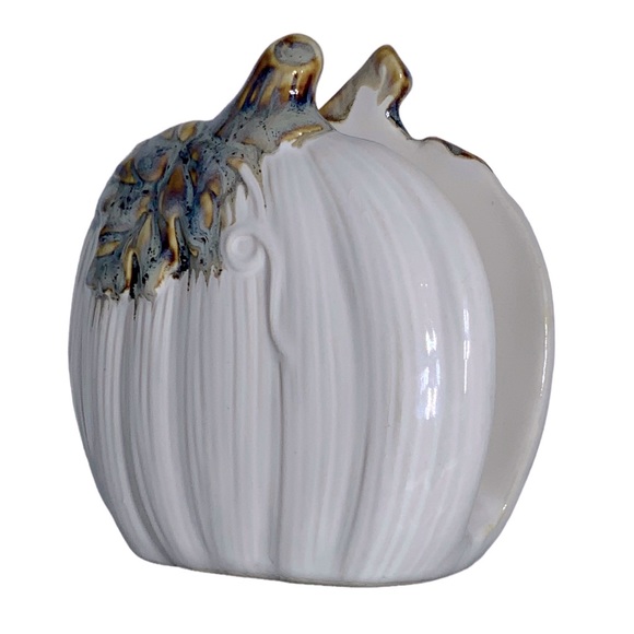 Napkin Holder Autumn White Pumpkin Hand Painted Ceramic Harvest Kitchen Accent - Picture 4 of 16